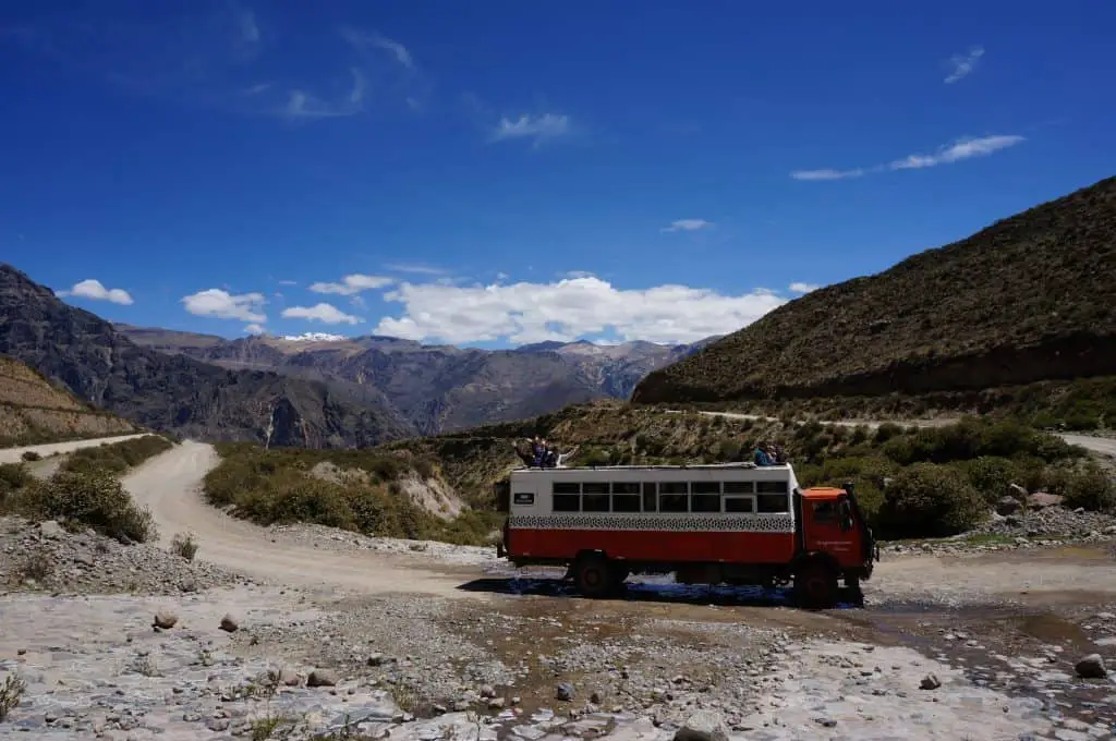An overlanding truck in Colca canyon