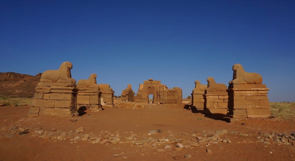 The amazing colonnade of rams at Naqa is a must see during your visit of Sudan