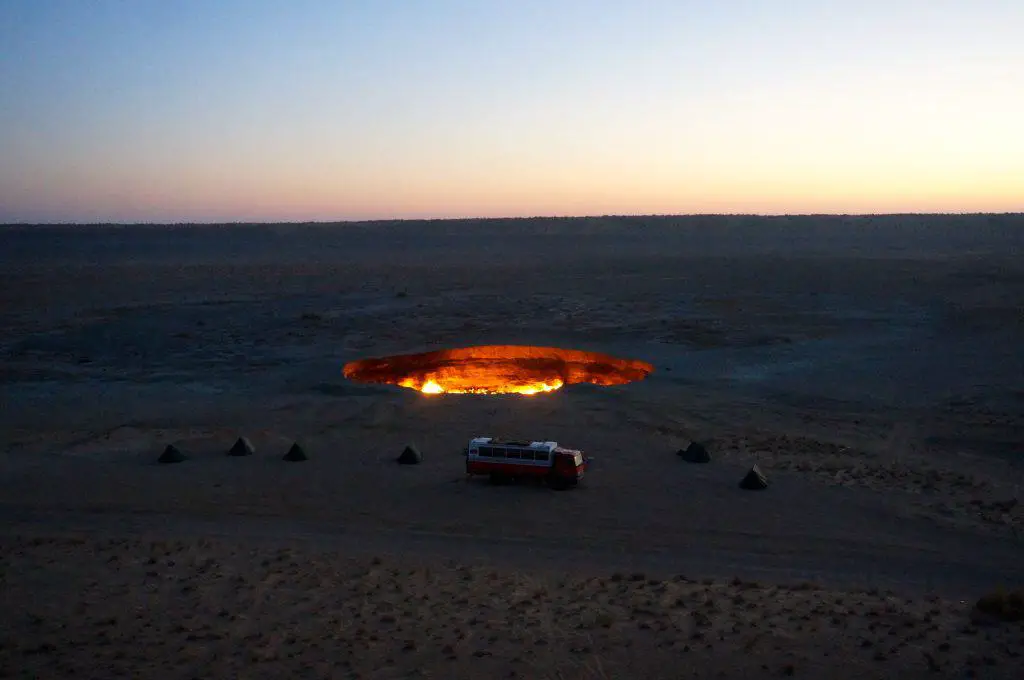 An overland vehicle camping in the desert