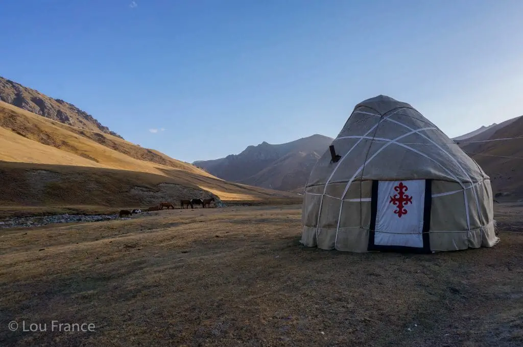 If you visit Kyrgyzstan you should stay in a yurt like this one in a remote location surrounded my mountains