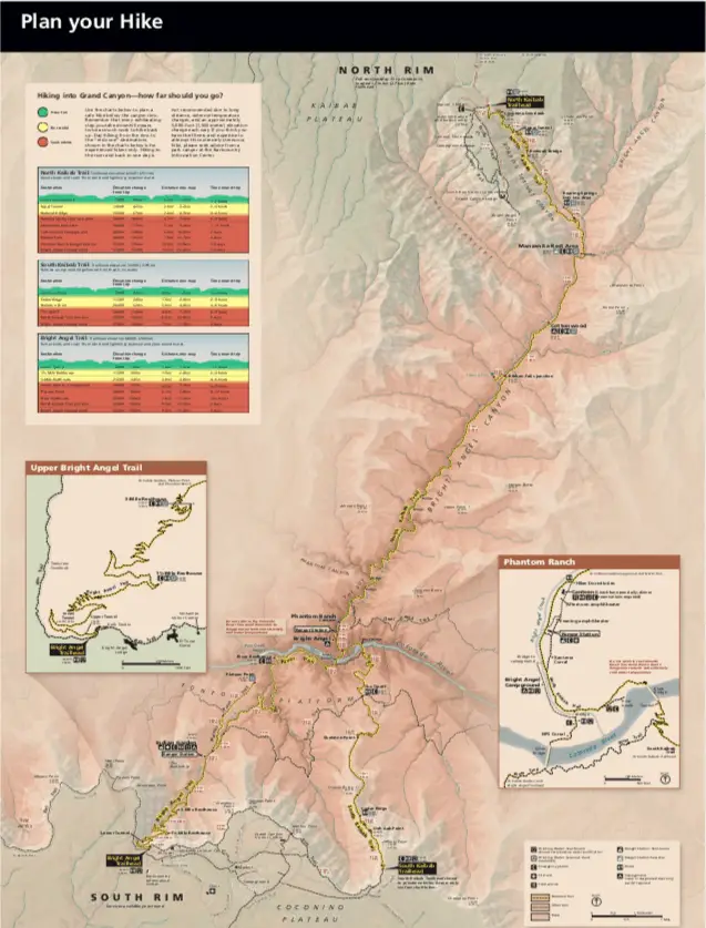 A map of the Grand Canyon rim to rim hike