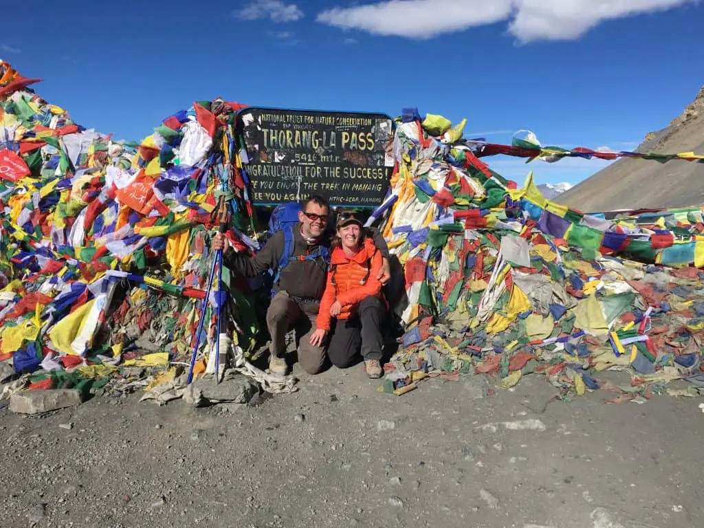 Nick and I at Thorong La Pass. To successfully cross the pass, use this Annapurna circuit packing list